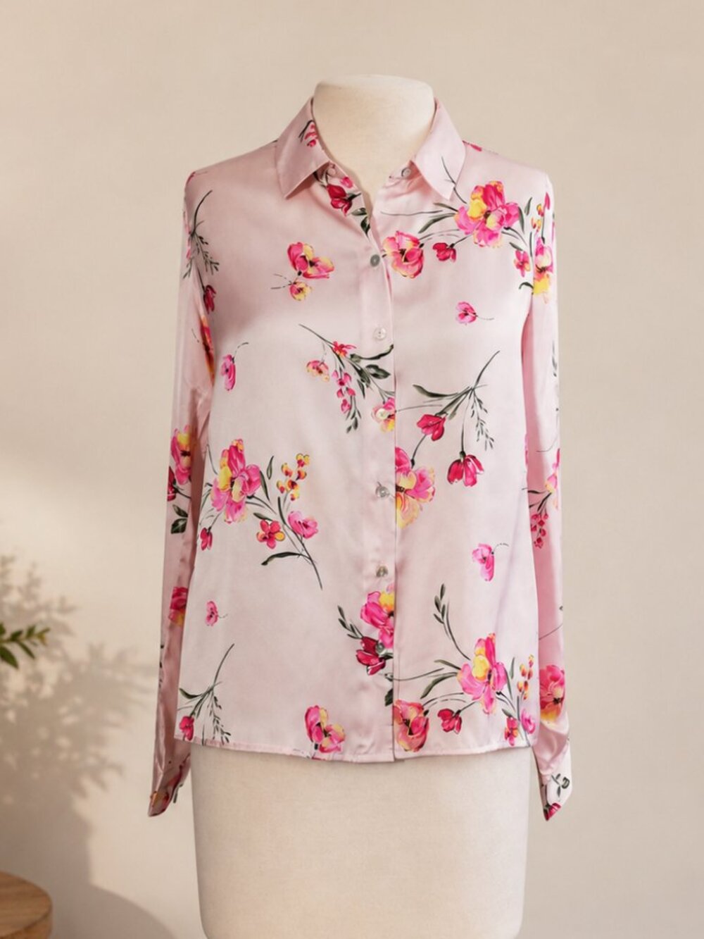 Blush Pink Satin Finish Long Sleeve Blouse
